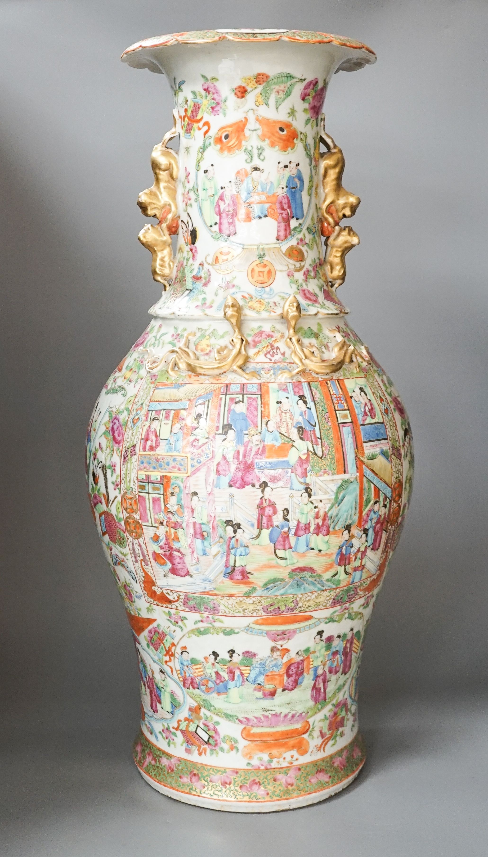 A large Chinese Canton decorated famille rose vase, 19th century, 59cm